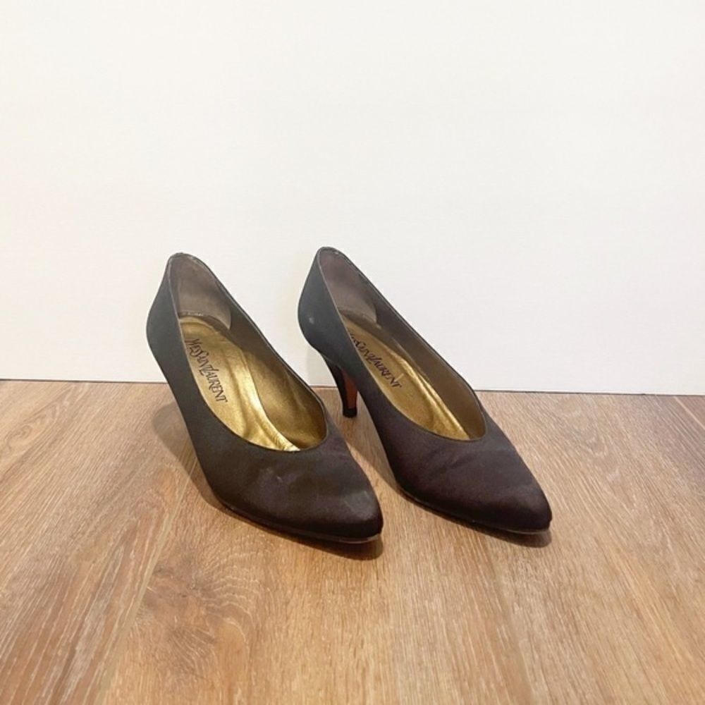 Yves Saint Laurent Black Satin Heels Pumps 9